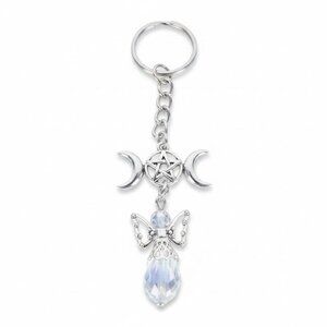 Triple Moon Pentacle Angel Keychain 4.5" - New - Witchcore Ethereal
